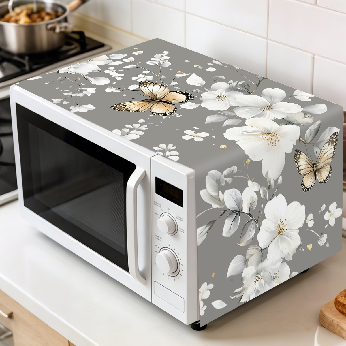 Kitchen Appliances In White - غطاء واقي من الغبار للميكروويف بتصميم